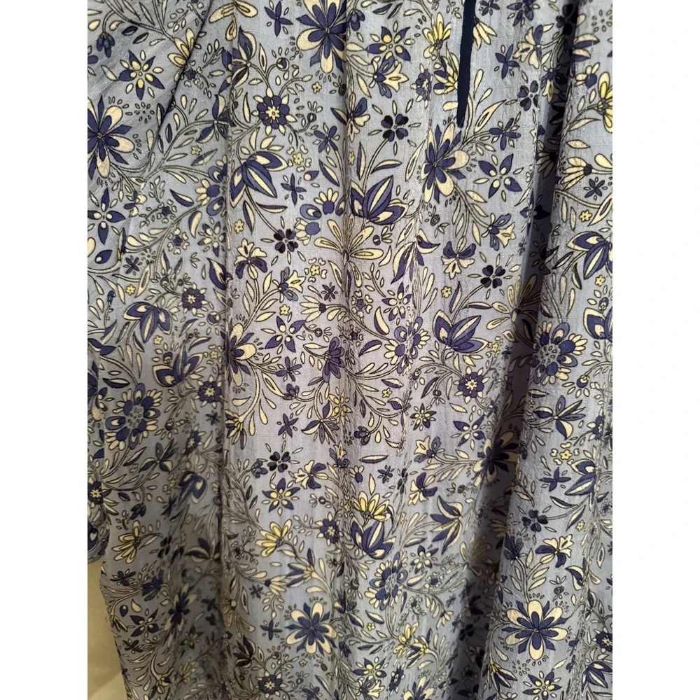 Ann Taylor LOFT Light Blue Floral Blouse Lg Puff Balloon Sleeve Cottage Core Top
